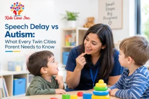 Speech delay vs autism guidance for Twin Cities parents with a caregiver and two children